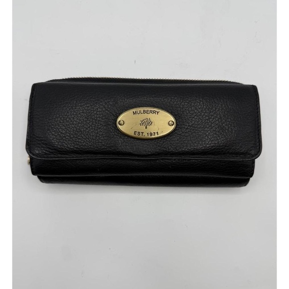 Mulberry Wallet Black Zip-Around Classic Leather Sophisticated Elegant Vtg - Picture 1 of 3